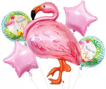 BALONY FOLIOWE zestaw FLAMING RÓŻOWE flamingi 5szt