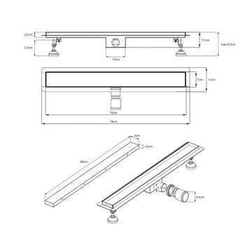 Vettä 2in1 Linear Drain 70 см с низким сифоном 52 мм высокой полосы пропускания