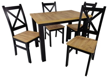 Mały zestaw stól 70x100 Dąb Craft 4 Krzesła czarne