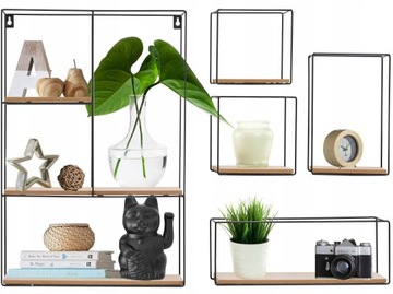 Ścienna Półka LOFT Metalowa Loft + Drewno 7 SZT Zestaw