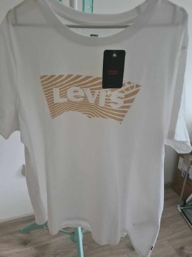 LEVI'S T-SHIRT DAMSKI BIAŁY Z LOGO BASIC złoty 3X