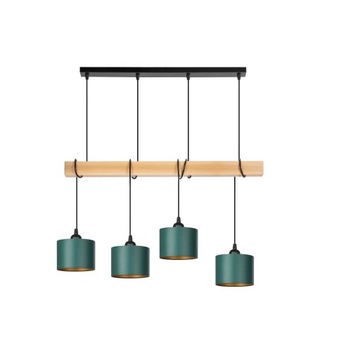 LAMPA WISZĄCA BELKA DREWNIANA ABAŻUR TKANINA LED