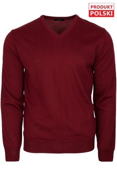 sweter męski serek V-neck bordo M&M rozm. L