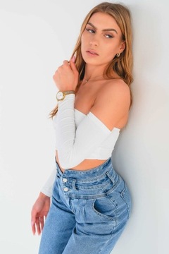 Modelujące spodnie damskie Jeansy MOM FIT wysoki stan luźna nogawka L