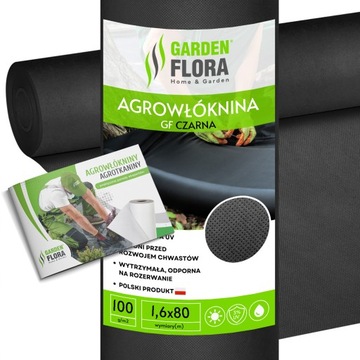 Agrowłóknina Agro GF antychwastowa 1,6x80m czarna na chwasty GRUBA 100g