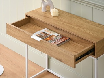 НАСТЕННАЯ КОНСОЛЬ С ЯЩИКОМ ДУБ НОРА М НА БЕЛОЙ МЕТАЛЛИЧЕСКОЙ ОСНОВЕ