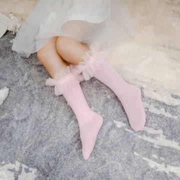 Гольфы из ТЮЛЯ с рюшами РОЗОВЫЕ 128-134-140-146