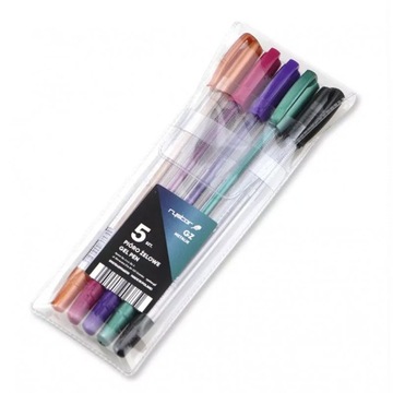 DŁUGOPISY ŻELOWE KOLOROWE METALICZNE 5 SZTUK W ETUI RYSTOR