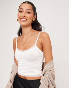 NELLY KLASYCZNY TOP RAMIĄCZKA KORONKA V-NECK E96 NG5__XS