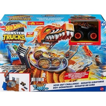 HOT WHEELS MONSTER TRUCKS ARENA SMASHERS Tiger Shark Zakręcona demolka