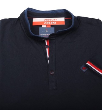 Koszulka męska elegancka granatowa Polska guziki stójka T-shirt bawełna XL