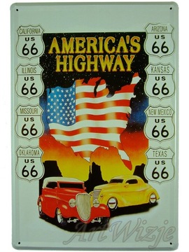 Plakat metalowy szyld do garażu Route 66 USA