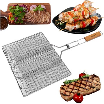 Ruszt DO GRILLOWANIA mięsa ryb warzyw zamykany stalowy kratka grilla 24x30