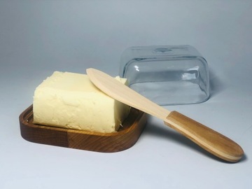 Форма для масла Контейнер Дерево Стекло + Нож для масла