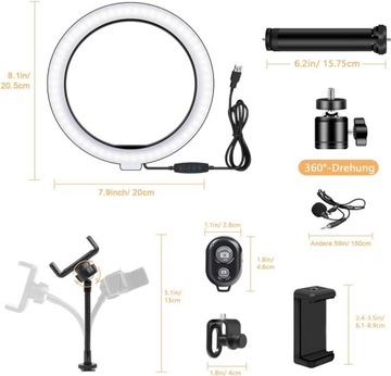 Светодиодная кольцевая лампа для макияжа, штатив для селфи, набор пультов дистанционного управления, затемнение