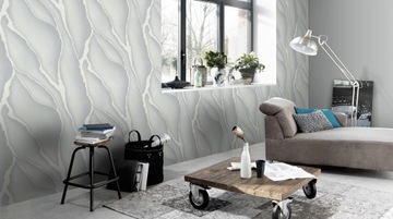 СЕРЫЙ - 3D мрамор, блестки - ОБОИ - ELLE DECORATION
