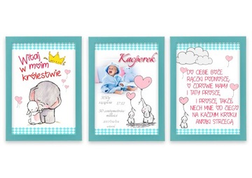 Комплект из 3 плакатов со свидетельствами о рождении формата А4 для детской комнаты.