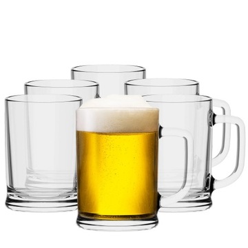 KUFEL DO PIWA z Uchem KOMPLET 6x610 ml GRUBE SZKŁO Produkt Polski