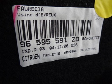 POLIČKA ZADNÍ KUFRU ROLETA CITROEN C6 05- EVROPA 96595591ZD