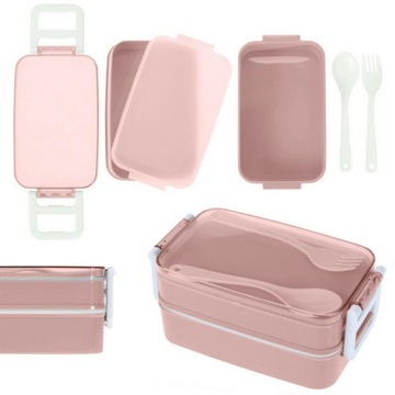 ŚNIADANIÓWKA LUNCHBOX POJEMNIK NA ŚNIADANIE RÓŻOWA PIĘTROWA