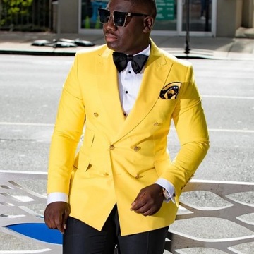 Yellow Double Breasted Prom Suits for Mens Slim Fi