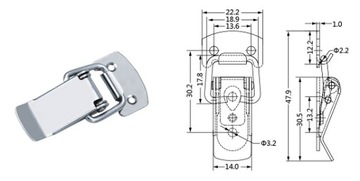 Zamknięcie do skrzyń XLJ007 nikiel 48x22mm Zamek, wrzeciądz do burt, kaset.