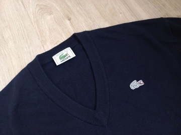 Lacoste ___ męski sweter V-neck navy blue wool acrylic ___ L