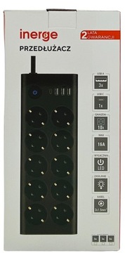 УДЛИНИТЕЛЬ ПИТАНИЯ 10 РОЗЕТОК 3 м 4x USB-ЗАРЯДНОЕ УСТРОЙСТВО 3x1,5 ММ² СВЕТОДИОД