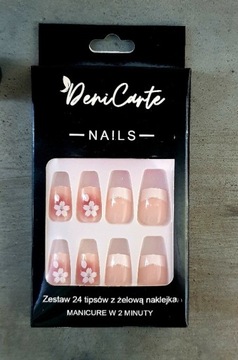 НАСКОРОТНЫЕ НОГТИ КОРОТКИЕ КВАДРАТНЫЕ НАСАДКИ AURA НЮ ФРАНЦУЗСКИЙ САМОКЛЕЯЩИЕСЯ 24ШТ.