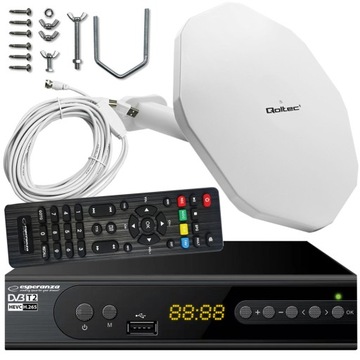 TUNER CYFROWY DVB-T2 HEVC + ANTENA ZEW + KABEL 8m