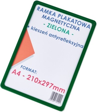 RAMKA PLAKATOWA A4 MAGNETYCZNA ZIELONA + KIESZEŃ ZABEZPIECZAJĄCA PLAKAT