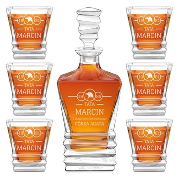 Zestaw Karafka 6 Szklanki do Whisky Grawer Prezent na Urodziny Taty Faceta