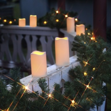 Уличная светодиодная свеча пластиковая БЕЖЕВАЯ на батарейках с таймером, БОЛЬШАЯ 7,50 см