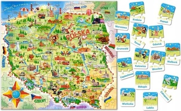 Mapa Polski Puzzle 100 + Quiz 28 el. Castorland