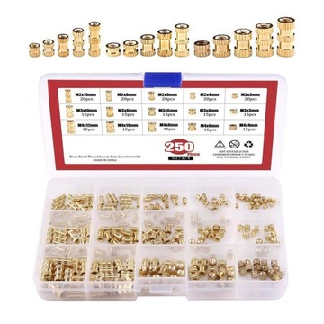 250Pcs M2 M3 M4 M5 Female Thread Knurled Nuts Brass Threaded Insert