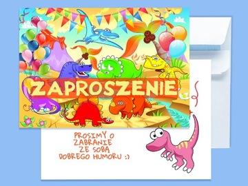 ZAPROSZENIE DINOZAURY NA URODZINY DZIECKA + KOPERTA GRATIS JAKOŚĆ