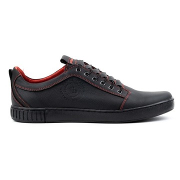 Buty męskie skórzane casual ściagacze 2121/2 czarne z czerwonym 41