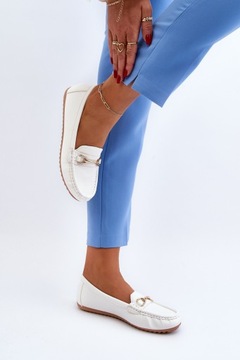 МОКАСИНЫ ЖЕНСКИЕ КЛАССИЧЕСКИЕ МОКАСИНЫ ИЗ ЭКО КОЖИ С ДЕКОРАЦИЕЙ, БЕЛЫЕ 38