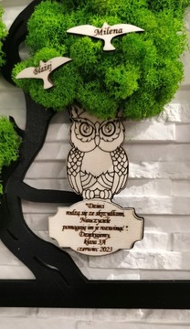 Бонсай дерево мох конец года птицы сова день учителя 37х24