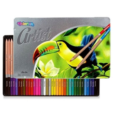 KREDKI OŁÓWKOWE OKRĄGŁE COLORINO ARTIST 36 KOLORY METALOWE PUDEŁKO