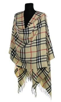 PONCZO W KRATĘ PONCHO SZAL 40 % WEŁNY r. 42 - 56