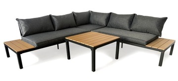 ZESTAW MEBLE OGRODOWE NAROŻNIK SOFA STOLIK 5OSÓB RAMA ALUMINIOWA