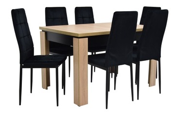 6x NOWOCZESNE krzesła velvet + stół ROZKŁADANY dąb