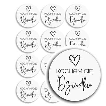 24x naklejki na dzień dziadka, Kocham Cię Dziadku, z białego papieru 35mm