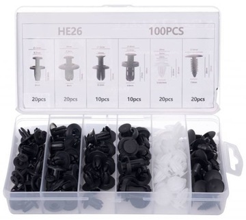 ЗАЖИМЫ, ЗАЖИМЫ, ШПИЛЬКИ ДЛЯ КРЕПЛЕНИЯ ОБИВКИ БАМПЕРА АВТОМОБИЛЯ, 100 ШТ UNI