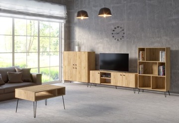 Komoda KESTI duża pojemna dąb złoty czarna LOFT