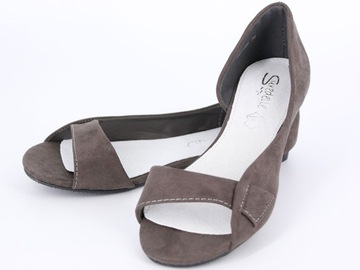 BALERINKI PEEP TOE WYCIĘTE ZAMSZ SZARE Z_3371 37