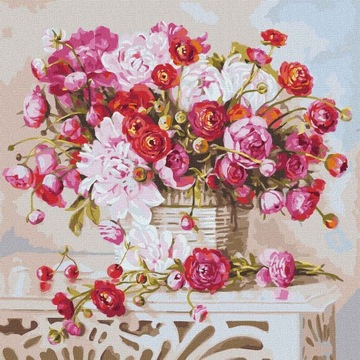 OBRAZ MALOWANIA PO NUMERACH kwiaty piwonie 50x50cm