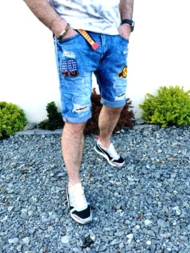 Мужские джинсовые шорты с заплатками синие R 30