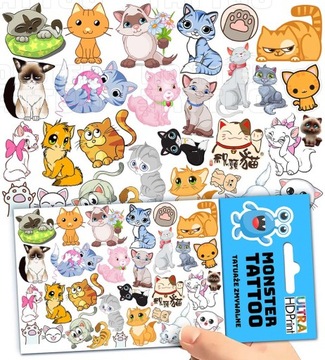 TATUAŻE ZMYWALNE TYMCZASOWE DLA DZIECI DZIECIĘCE KOTY WZORY ORYGINALNE